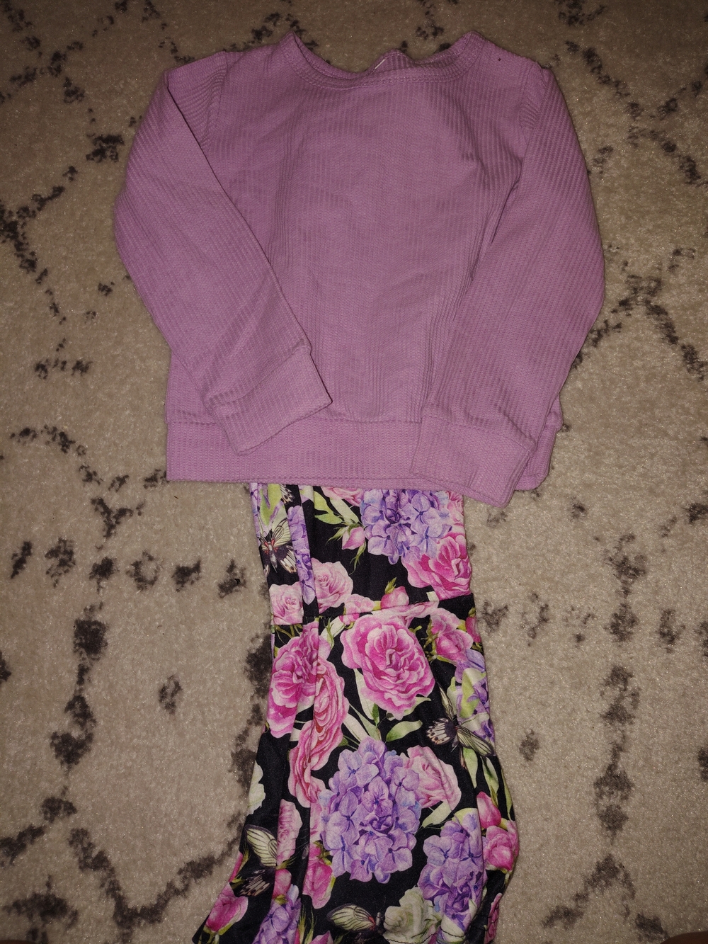 Lilac Ribbed Sweatshirt with Floral Leggings Set